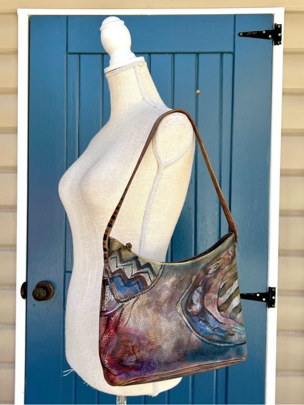 Jane Yoo Bag Wearable Art Hand Painted Leather Shoulder bag Purse